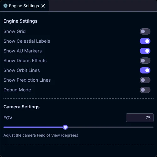 The Engine Settings panel